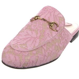 Gucci Princetown Pink Lace Horsebit Mules, size 39. New & Authentic